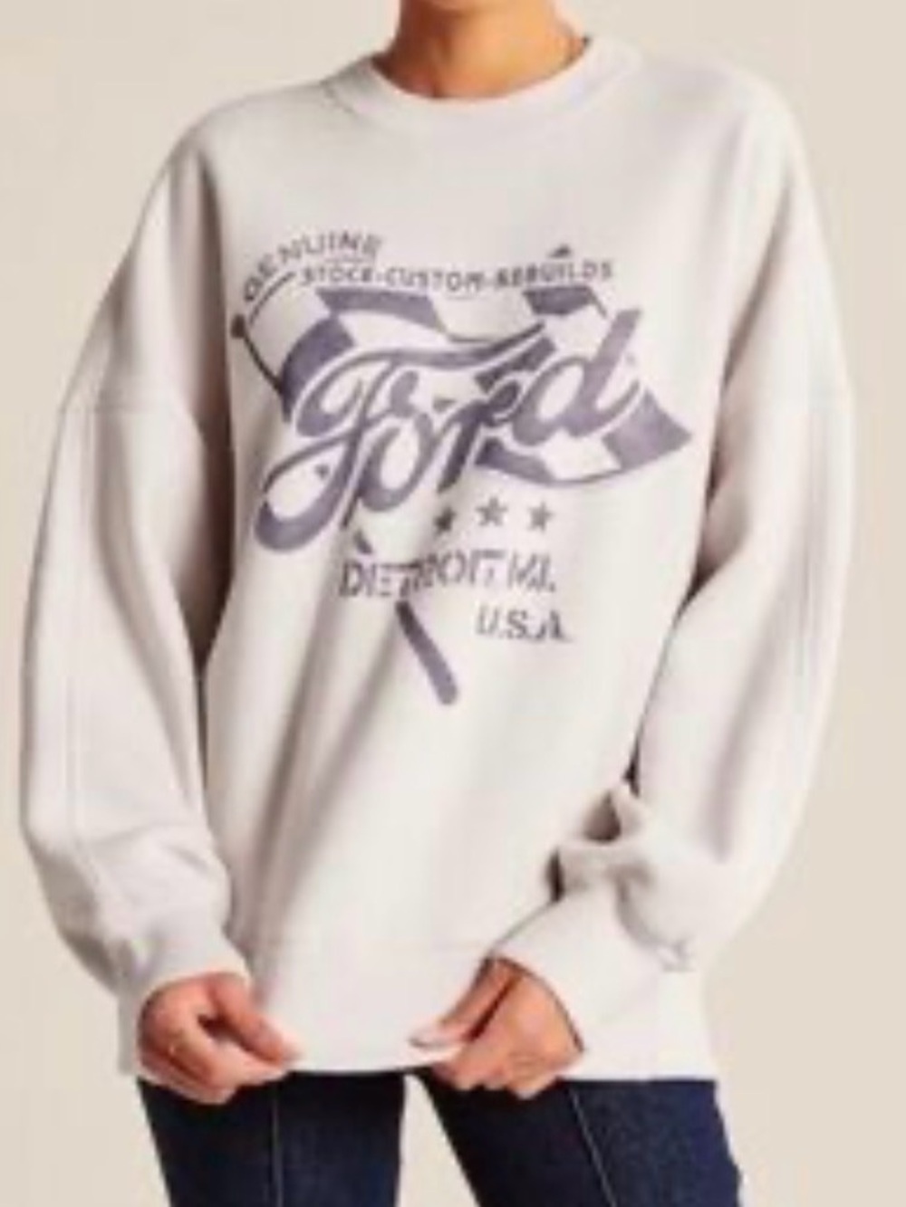 Abercrombie & Fitch Cream Crewneck Sweatshirt Ford Graphic Soft Collection Small